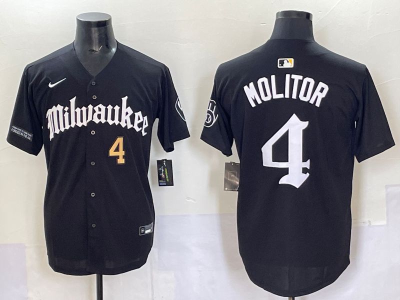 Men 2025 Milwaukee Brewers #4 Molitor Black Five generations Joint Name Nike MLB Jersey style 11